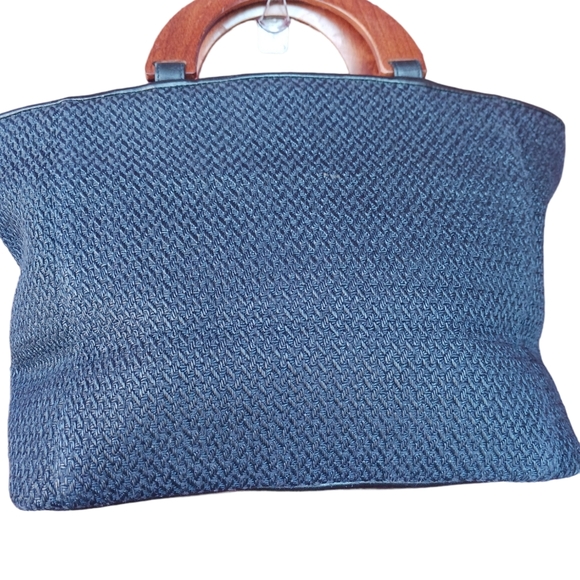 Vtg Women SUSANGAIL BL& brow wood/woven Handbag 10"x16" - Picture 4 of 13